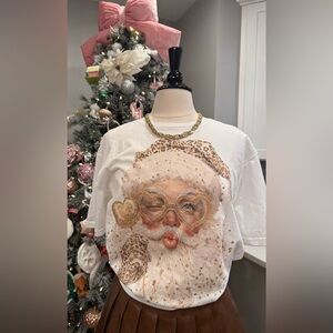 Leopard Santa Graphic T-Shirt with Gold Accents size M and L